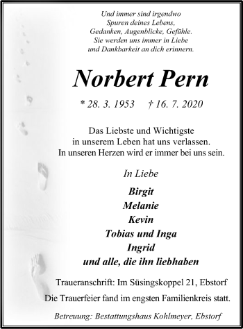 Traueranzeige von Norbert Pern von UEL
