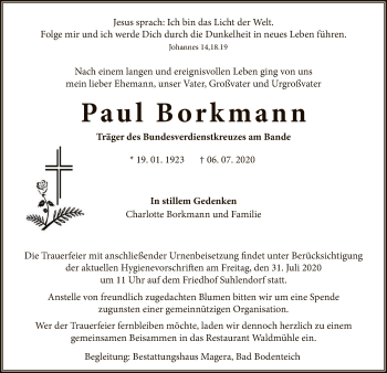 Traueranzeige von Paul Borkmann von UEL