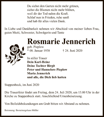 Traueranzeige von Rosmarie Jennerich von UEL