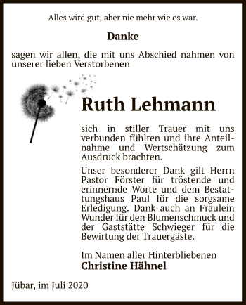 Traueranzeige von Ruth Lehmann von UEL