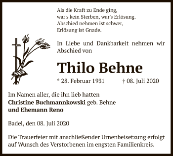 Traueranzeige von Thilo Behne von UEL