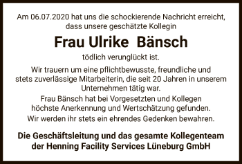 Traueranzeige von Ulrike Bänsch von UEL