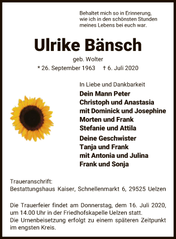 Traueranzeige von Ulrike Bänsch von UEL