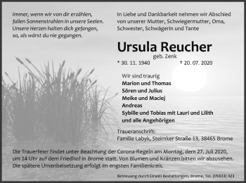 Traueranzeige von Ursula Reucher von UEL