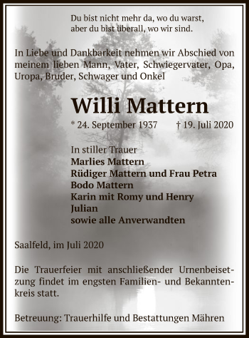 Traueranzeige von Willi Mattern von UEL