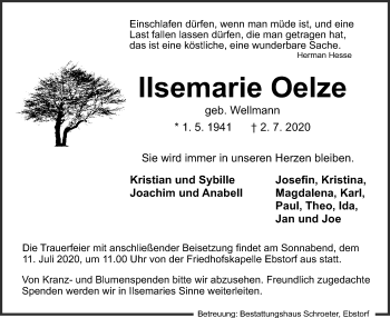Traueranzeige von llsemarie Oelze von UEL