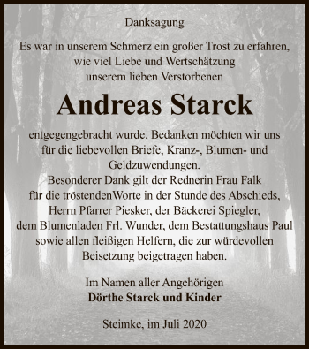 Traueranzeige von Andreas Starck von UEL