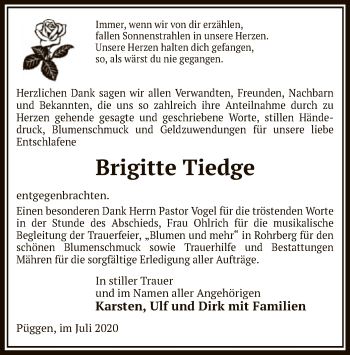 Traueranzeige von Brigitte Tiedge von UEL