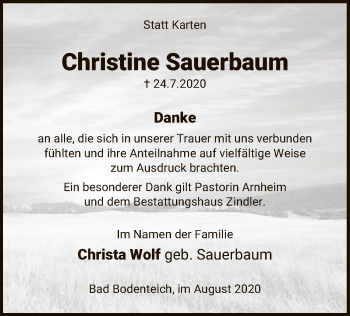 Traueranzeige von Christine Sauerbaum von UEL