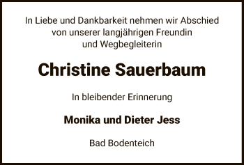 Traueranzeige von Christine Sauerbaum von UEL