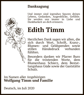 Traueranzeige von Edith Timm von UEL