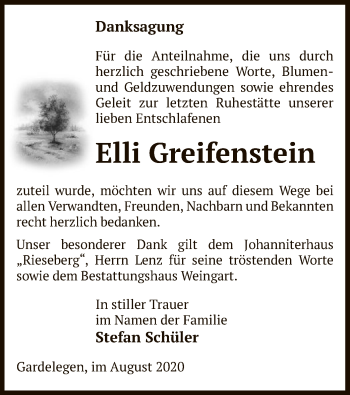 Traueranzeige von Elli Greifenstein von UEL