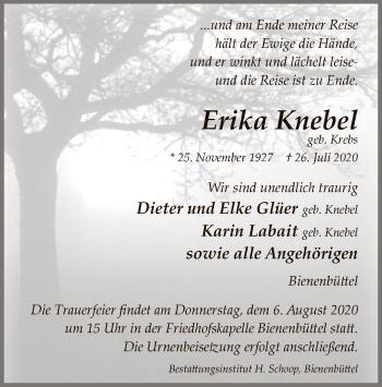 Traueranzeige von Erika Knebel von UEL