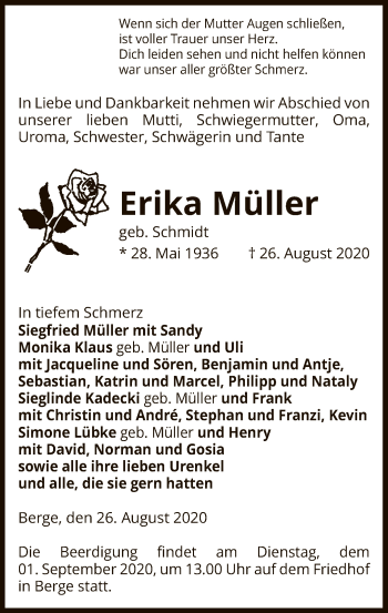 Traueranzeige von Erika Müller von UEL