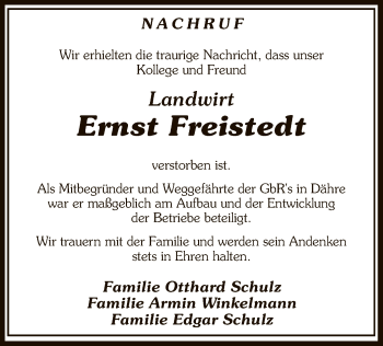 Traueranzeige von Ernst Freistedt von UEL