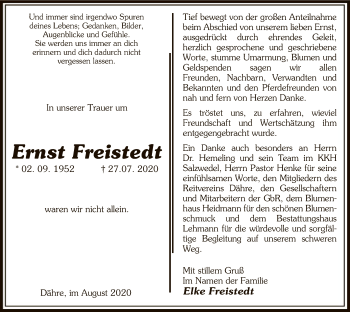 Traueranzeige von Ernst Freistedt von UEL