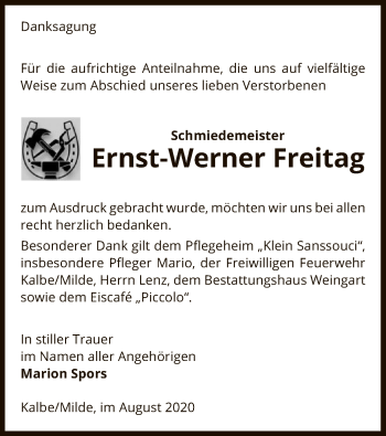Traueranzeige von Ernst-Werner Freitag von UEL