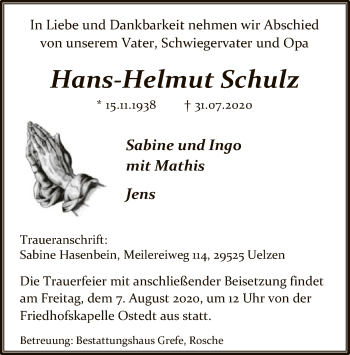 Traueranzeige von Hans-Helmut Schulz von UEL