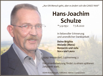 Traueranzeige von Hans-Joachim Schulze von UEL