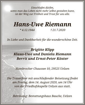 Traueranzeige von Hans-Uwe Riemann von UEL
