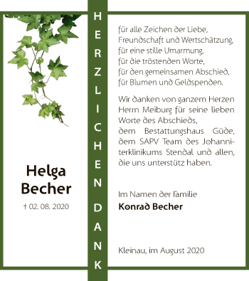 Traueranzeige von Helga Becher von UEL