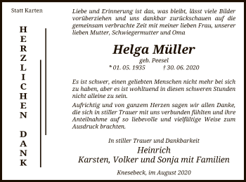 Traueranzeige von Helga Müller von UEL