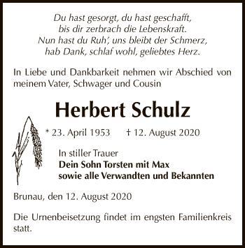 Traueranzeige von Herbert Schulz von UEL