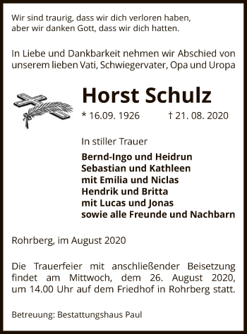 Traueranzeige von Horst Schulz von UEL