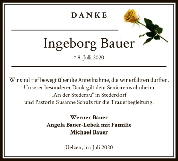 Traueranzeige von Ingeborg Bauer von UEL