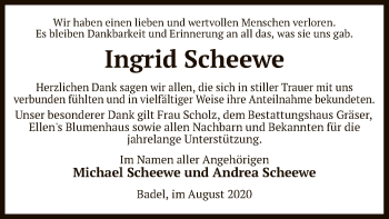 Traueranzeige von Ingrid Scheewe von UEL