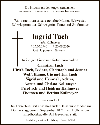 Traueranzeige von Ingrid Tuch von UEL