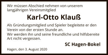 Traueranzeige von Karl-Otto Klauß von UEL