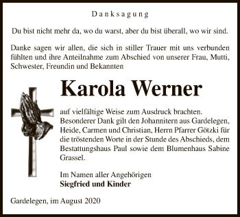 Traueranzeige von Karola Werner von UEL