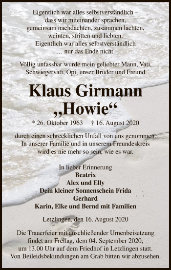 Traueranzeige von Klaus Girmann von UEL