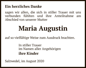 Traueranzeige von Maria Augustin von UEL