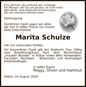 Traueranzeige von Marita Schulze von UEL