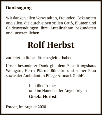 Traueranzeige von Rolf Herbst von UEL