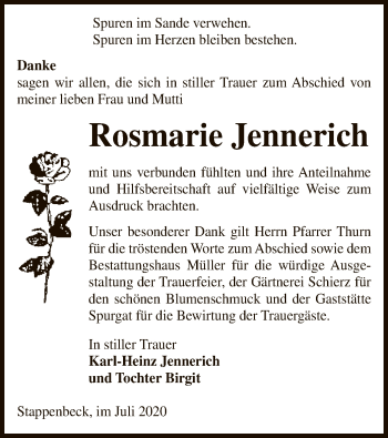 Traueranzeige von Rosmarie Jennerich von UEL