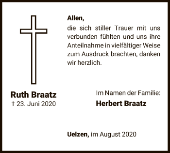 Traueranzeige von Ruth Braatz von UEL