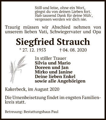 Traueranzeige von Siegfried Strauch von UEL