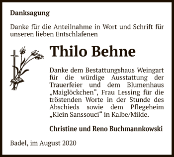 Traueranzeige von Thilo Behne von UEL