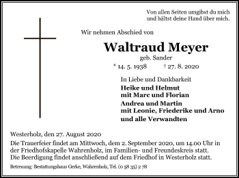 Traueranzeige von Waltraud Meyer von UEL