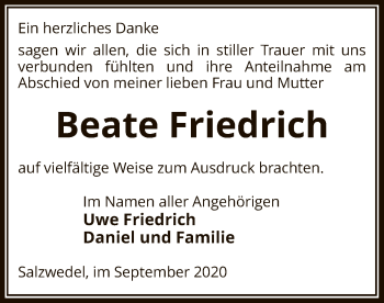 Traueranzeige von Beate Friedrich von UEL