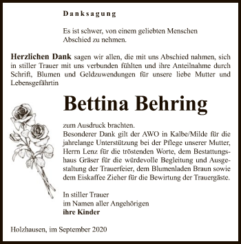 Traueranzeige von Bettina Behring von UEL