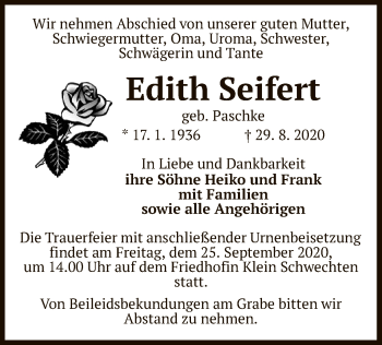 Traueranzeige von Edith Seifert von UEL