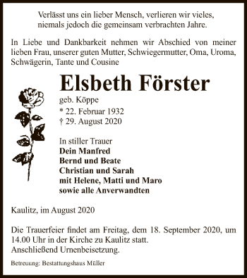 Traueranzeige von Elsbeth Förster von UEL