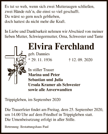 Traueranzeige von Elvira Ferchland von UEL