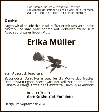 Traueranzeige von Erika Müller von UEL