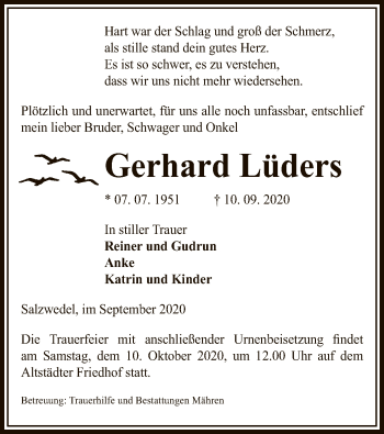 Traueranzeige von Gerhard Lüders von UEL