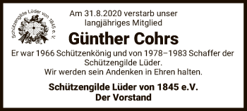 Traueranzeige von Günther Cohrs von UEL